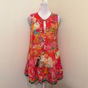 Ruby Yaya Patchwork Beaded Artsy Boho Rhinestone Festival Tiered Geisha Tunic M